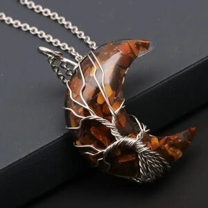 Boho Silver and Brown Organic Pendant Necklace fairycore